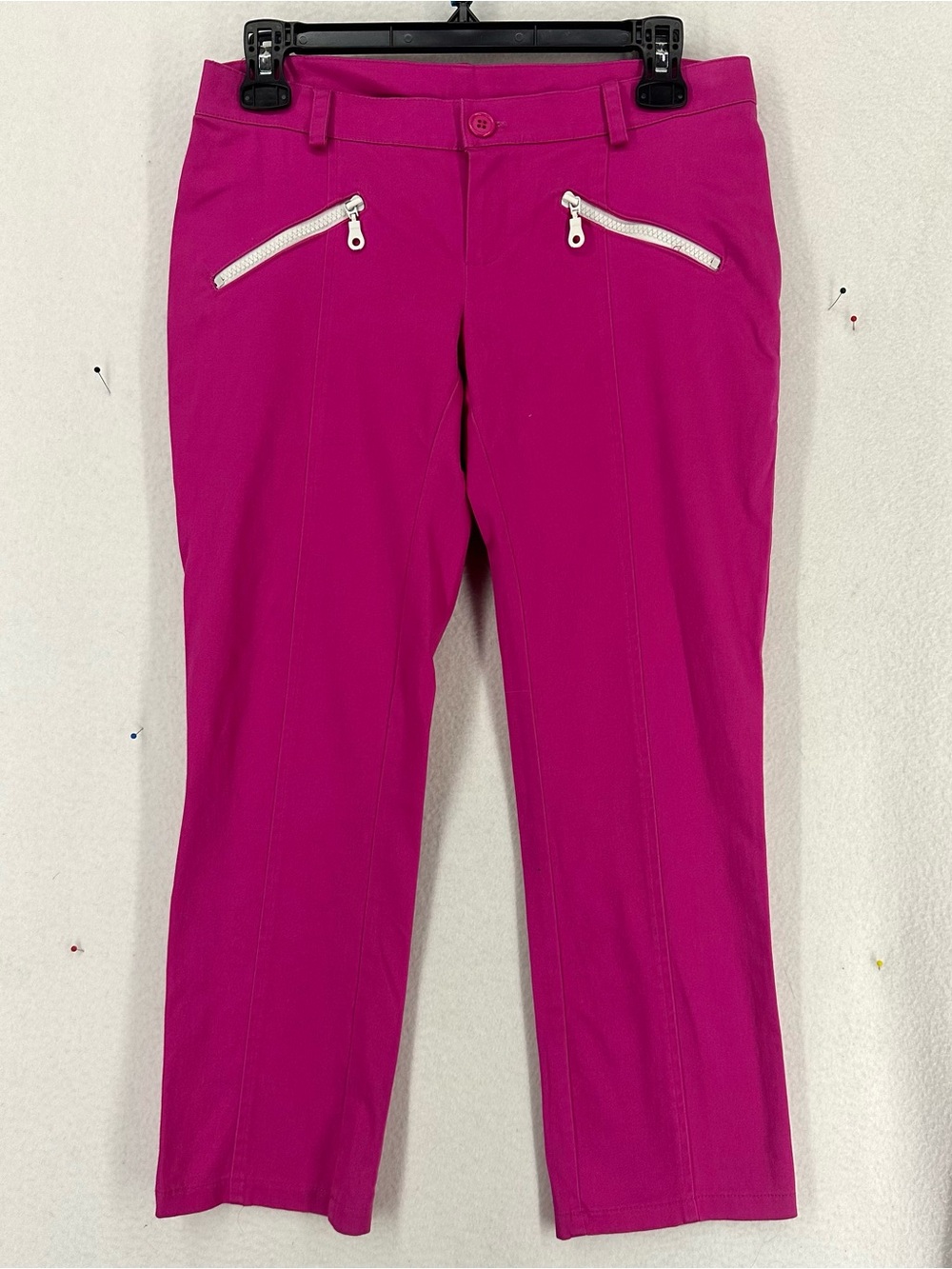 Sharagano Y2K Hot Pink Low Rise Straight Leg Pants Zip Pockets Women’s Size S